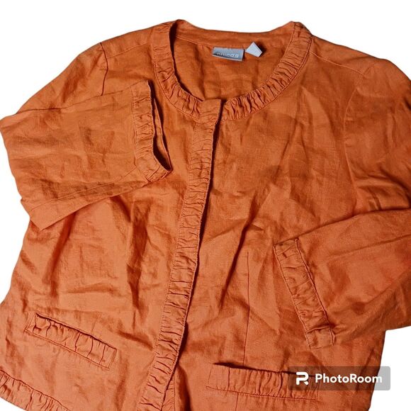 Chico's Women's Large‎ (2) Orange Jacket Blazer Linen  3/4 Sleeve Snap Button - Picture 1 of 7